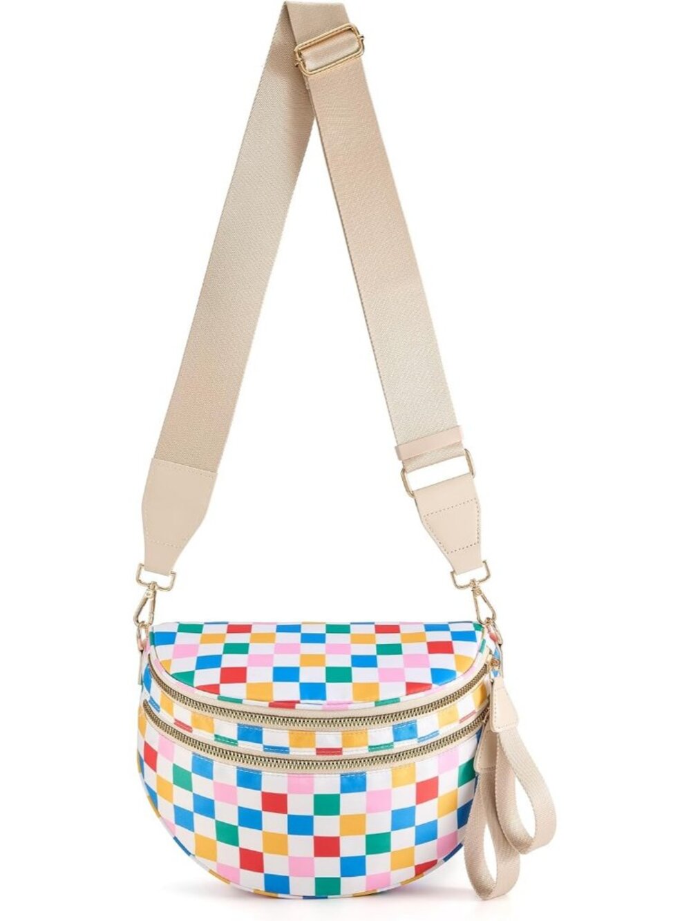 Women's Colorful White Nylon Spacious Bum Bag Travel Purse Crossbody Bag